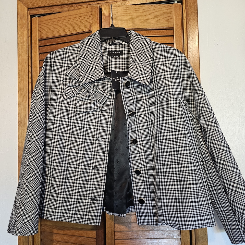 kate spade Black & White Plaid Bow-Collar Jacket